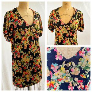 vtg 60s 70s Mod Floral SCOOTER Puffy Sleeves Mini Babydoll Empire Waist Dress 9
